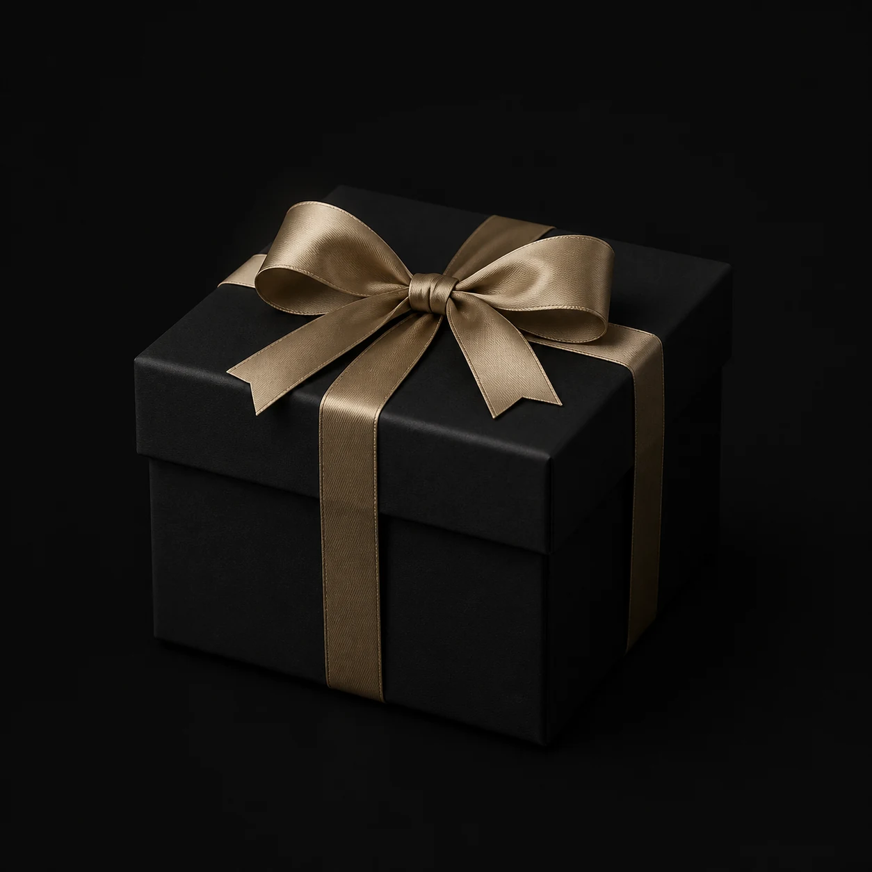 Чорна подарункова коробка із шампань-стрічкою